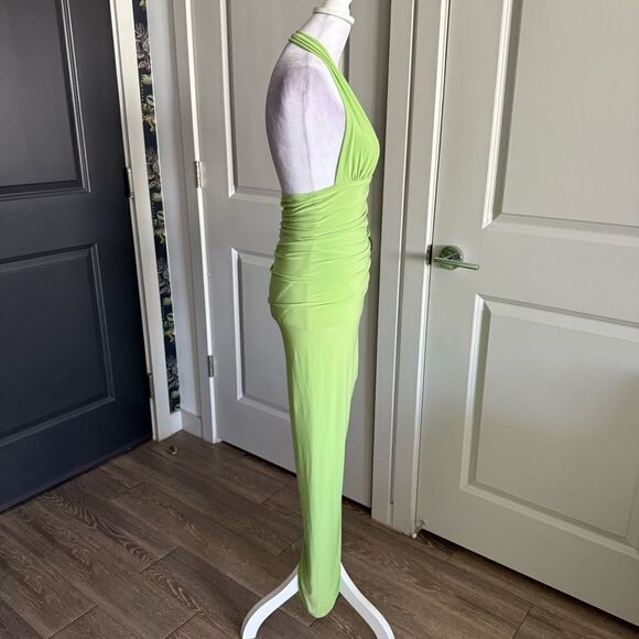 Norma Kamali Asymmetrical Green Halter Dress - Picture 5 of 10